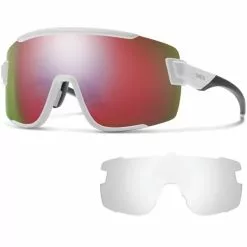 Lunettes De Soleil Sport SMITH WILDCAT WHITE CHROMAPOP RED MIRROR 22 Blanc / Jaune / Rose